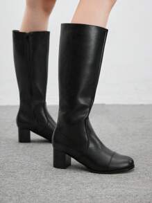 CUCCOO BIZCHIC Women's Fashion Round Toe High Heel Knee High Boots, For Work And Party New Year Holiday - Black - View 3