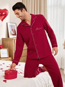 Conjunto de pijama para hombre con chaqueta tipo cárdigan de cuello de chal con estampado de onda