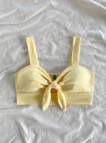 Soleia Women's Solid Color Front Knotted Hollow Cropped Camisole Top, Suitable For Vacation - Yellow - View 6