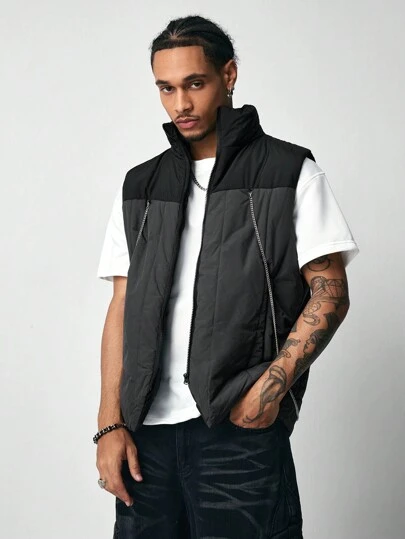 ROMWE MEN Street Life Men's Casual Contrast Color Patchwork Vest, Autumn/Winter