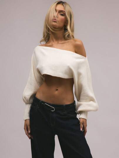 MUSERA Suéter elegante de y vacaciones con mangas de globo, estilo Bardot, lindo y sexy, inspirado en los 90, dulce y chic, para usar en festivales de Ibiza, vacaciones y uso diario en y verano