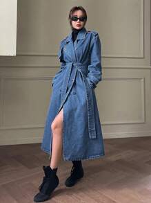 DAZY Women's Front Tie Long Sleeve Casual Denim Windbreaker,Back To School Clothes Women Jacket,Fall Women Clothes - Blue - View 2