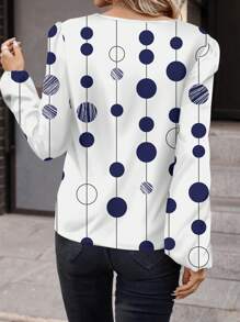 SHEIN Clasi Women's Casual Simple Geometric Print Lantern Sleeve Shirt, Suitable For Spring And Autumn Spring Clothes