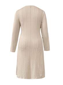 SHEIN Clasi Vestido casual de manga larga con patchwork y lunares para mujer talla grande - Albaricoque - Ver 2