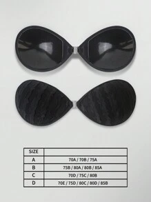 New Lace Rim Rounded Cup Adhesive Bra Invisible Nipple Cover Boob Pads Push Up Bra Underwear - Black - View 5