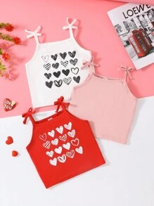 3pcs/Set Young Girl Cute Sweet Valentine's Day Heart Print Cami Top Combo Set, Fashionable Versatile Casual Blouse,Suitable For Daily Or Holiday Wear - Multicolor - View 1