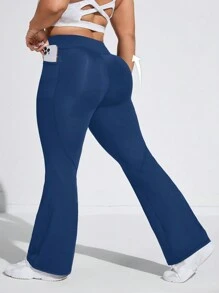 Rhythm Era Plus Size Mid/High Waisted Side Pocket Flare Leg Sweatpants Yoga Women Pants - Blue - View 2