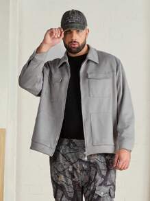 Manfinity NXTstreet Chaqueta de manga larga gris de corte holgado para hombre de talla grande