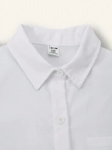 SHEIN Set de 3 piezas de uniforme escolar estilo universitario para niños: Camisa de manga corta blanca, pantalón casual, corbata extraíble para uso diario - Azul Marino - Ver 8