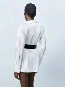 Maija White Drop Shoulder Long Sleeve Single Breasted Casual Women Shirt, Minimalist All-Match Versatile For Gatherings And Party, Spring/Summer Festival