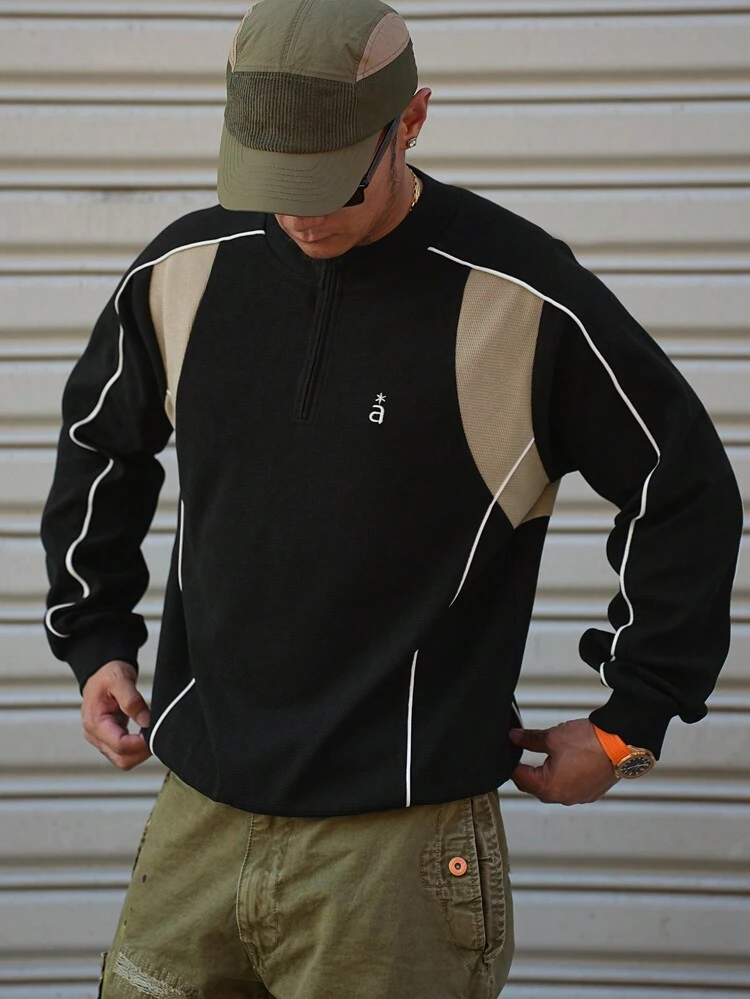 Men's Color-Block Patchwork Streetwear Casual Cool Pullover Sweatshirt Fall, Winter