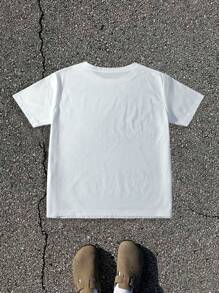 Manfinity Dauomo Camiseta casual de hombre de cuello redondo, simple y de moda para uso cotidiano - Blanco - Ver 2