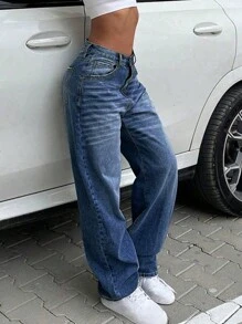 Women's Retro Loose Boyfriend Straight Jeans - Dark Wash - View 4