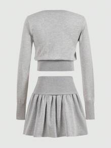 Jouncy 女士休闲两件套 - 正面纽扣长袖衬衫和迷你裙