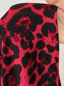 SHEIN PETITE CURVE Plus Size Women's Leopard Print Elastic Waist Slit Skirt Rave Outfits Festival - Red - View 6