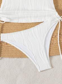 Swim Lushoire Letni damski jednolity kolor ściągaczowy teksturowany materiał spaghetti z odkrytymi plecami top tankini