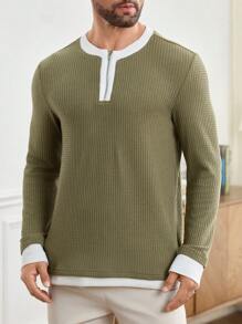 Manfinity Homme Men's Zip-Up Contrast Binding Long Sleeve Sweatshirt, Casual Pullover
