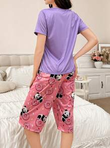 2 件套熊猫和甜甜圈印花短袖七分裤套装 - 彩色 - 查看 2