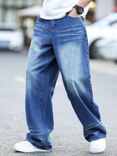 Manfinity Hypemode Men's Simple Pocket Casual Denim Pants, Everyday Wear