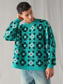 Manfinity VCAY 1 pièce pull ample et décontracté à manches longues en tricot pour jeunes adultes, pour un port quotidien - Vert - Voir 1