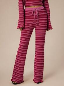 Forever 21 Ensemble de pantalon et pull rayé pour femmes, coupe slim, style décontracté simple et pour le port quotidien