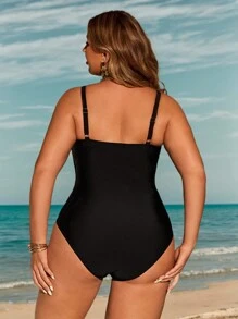 Swim Lushoire Áo tắm một mảnh in hình thời trang bãi biển mùa hè có dây đeo - màu đen - Xem 2