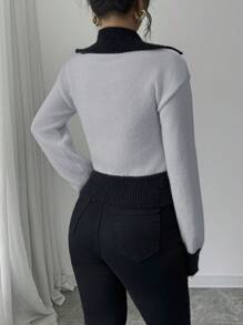 Elenzga Women Autumn/Winter Sporty Contrast Color Turtleneck Sweater Knit Pullover Fall Sweater