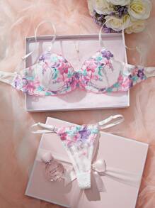 SHEIN 2pcs Romantic Embroidered Floral Sexy Lingerie Set For Women - Multicolor - View 5