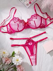 Valentine's Day 2pcs/Set Lightweight Rose Pink Lovely Women Lingerie Set