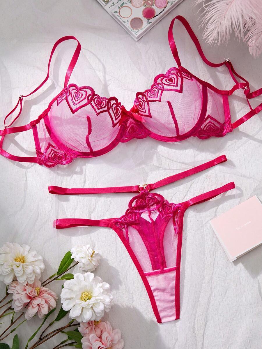 Valentine's Day 2pcs/Set Lightweight Rose Pink Lovely Women Lingerie Set