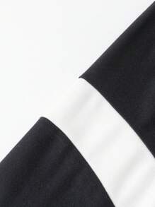 Manfinity Mode 大码男式纯色拼布前拉链长袖休闲高尔夫 Polo 衫 - 黑與白 - 查看 6