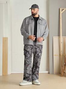 Manfinity NXTstreet Chaqueta de manga larga gris de corte holgado para hombre de talla grande