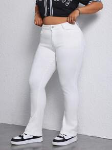 SHEIN EZwear Plus Size Women Pocket Flare Casual Versatile Denim Jeans - White - View 5