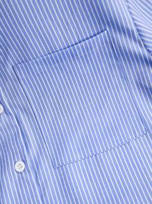 Chiquease Áo sơ mi sọc ngắn có túi cho nữ, áo thời trang - Xanh và trắng - Xem 4