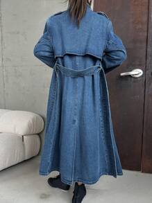 DAZY Women's Front Tie Long Sleeve Casual Denim Windbreaker,Back To School Clothes Women Jacket,Fall Women Clothes - Blue - View 3