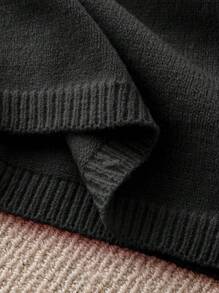 SHEIN Unity 大码女式纯色浪漫花卉图案毛衣，秋冬针织套头衫 - 黑色 - 查看 6