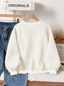 Tween Girls Star Print Crew Neck Sweatshirt, Casual Everyday Wear For Autumn