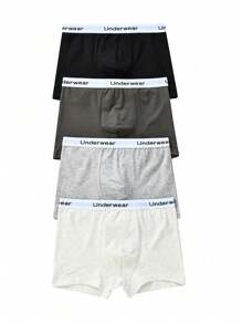 Niño De Entre 8 Y 14 Años, Calzoncillos Boxer Con Cinta De Letra Contrastante, Paquete De 4 - Multicolor - Ver 3