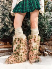 Sugerpunk New Fluffy Tall Snow Boots For Women, Warm Fuzzy Long Shaft Boots, Winter New Year Holiday Valentines - Multicolor - View 4