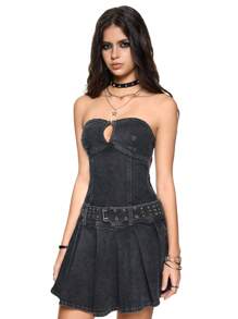ROMWE Grunge Punk Y2K Sexy Waist Hollow Out Denim Mini Dress