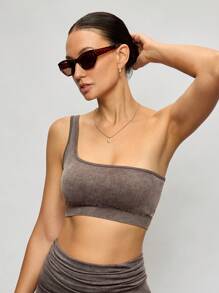 Activina 1 件女士棕色无缝绒面运动胸罩，休闲简约时尚，适合日常穿着、普拉提和瑜伽 - 巧克力棕 - 查看 3