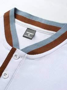 Manfinity Homme Men's Minimalist Colorblock Button Front Pocket Casual Polo Shirt, For Golf - White - View 7