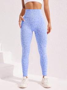 Sovereign Charm Quần legging liền mạch họa tiết da báo tối giản cạp cao cho nữ, quần bó tập yoga co giãn - Màu xanh lam - Xem 4