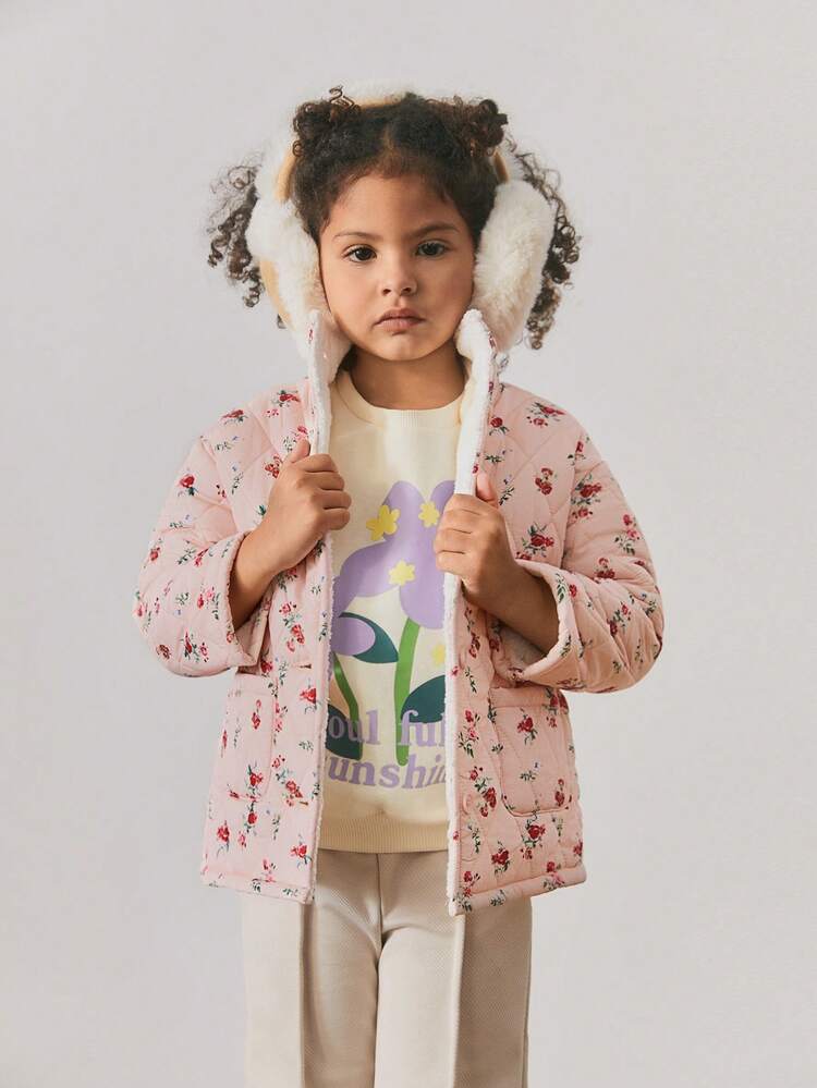 Giacca casual e ampia con fantasia floreale, fodera termica imbottita per ragazze giovani