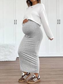 SHEIN Set Of 2: Raglan Sleeve Top And Solid Color Bodycon Maternity Dress, Suitable For Autumn - Multicolor - View 7