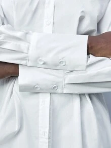 Maija White Drop Shoulder Long Sleeve Single Breasted Casual Women Shirt, Minimalist All-Match Versatile For Gatherings And Party, Spring/Summer Festival