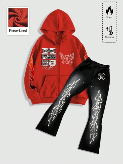 Street Life Men's Front Zip Print Hoodie & Pants Set