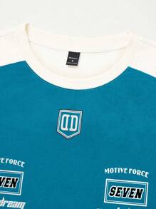 Manfinity EMRG Men's Casual Round Neck Simple Style Racing T-Shirt, For Daily Wear - Teal Blue - View 8