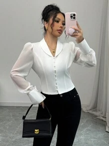 Selianne Sheer Lace Loose Unique Design Women Blouse Fall Cloth For Women - White - View 7