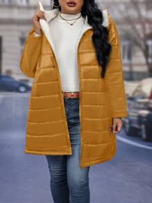 EMERY ROSE Plus Size Front Zipper Casual Long Sleeve Hooded Winter Clothes Jacket Fall Cloth For Women - Yellow - View 6